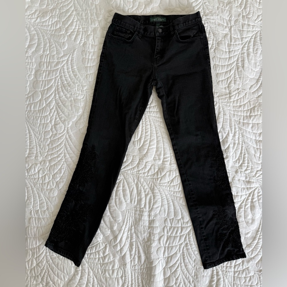 Ralph Lauren Black Modern Slim Jeans with Subtle Embroidery size 2